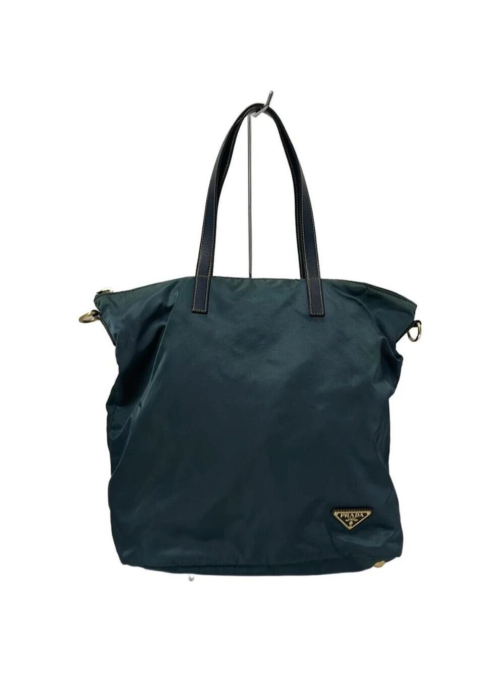 PRADA - Blue Green Navy Nylon Leather Handbag 400-053125